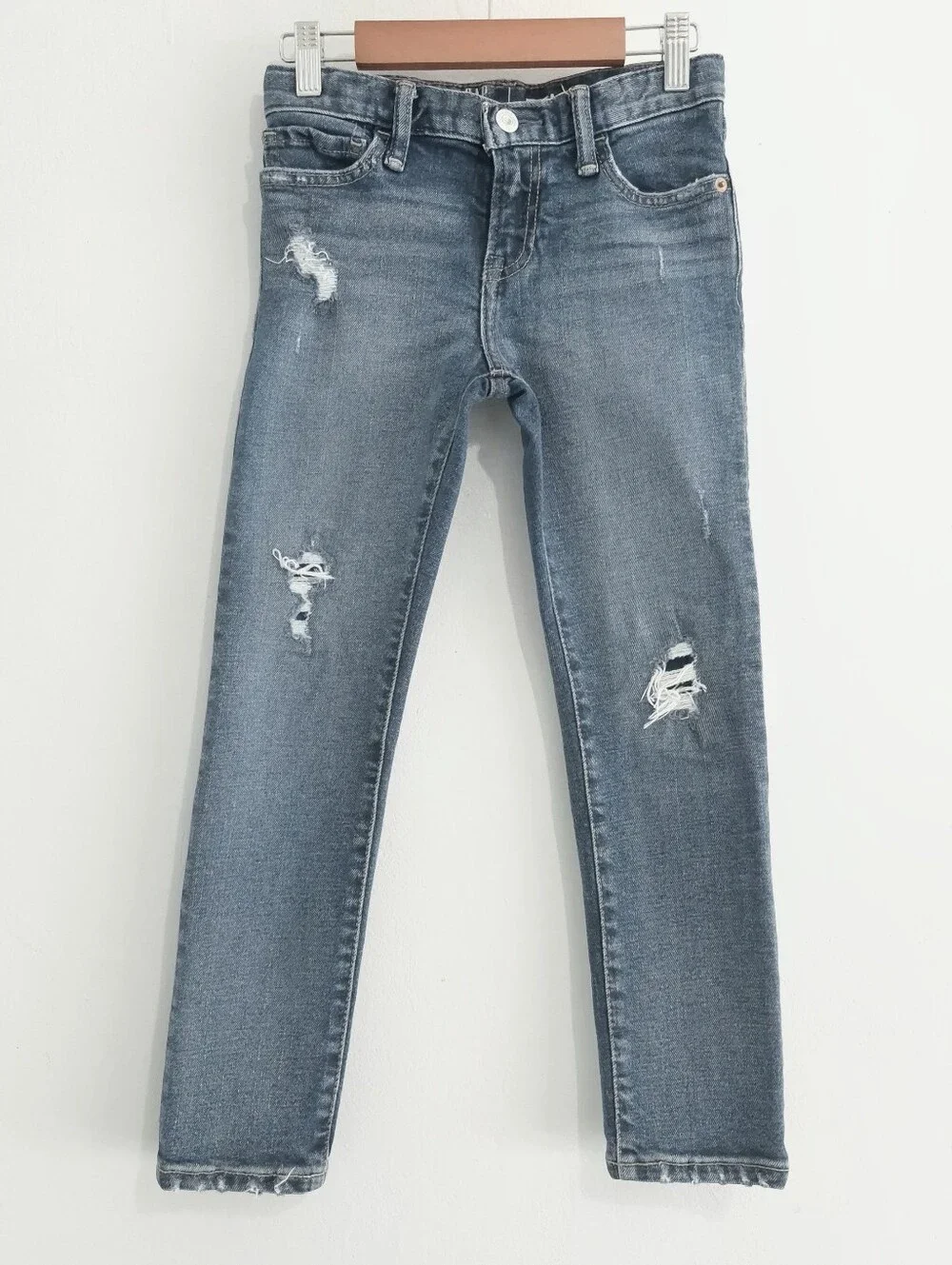GAP Kids Boys 7 Slim Jeans Distressed Rip Repair Blue Wash Adjustable Waist